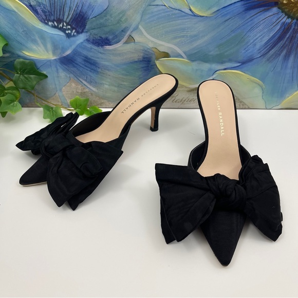 Loeffler Randal Margot Black Moiré Bow Mule in Black Size 6 - Picture 7 of 12